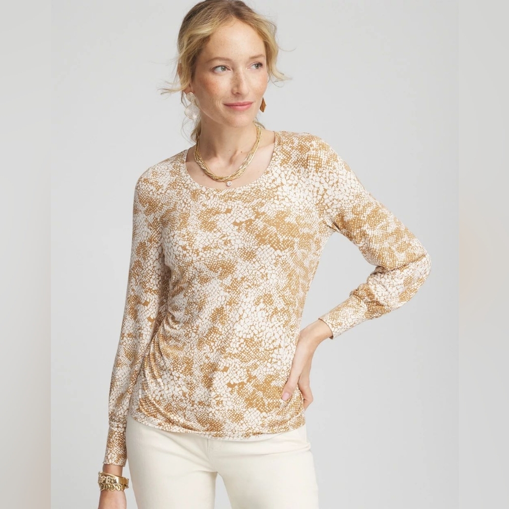 NWT Chicos Touch of Cool Snake Shirred Layering Tee Size 3